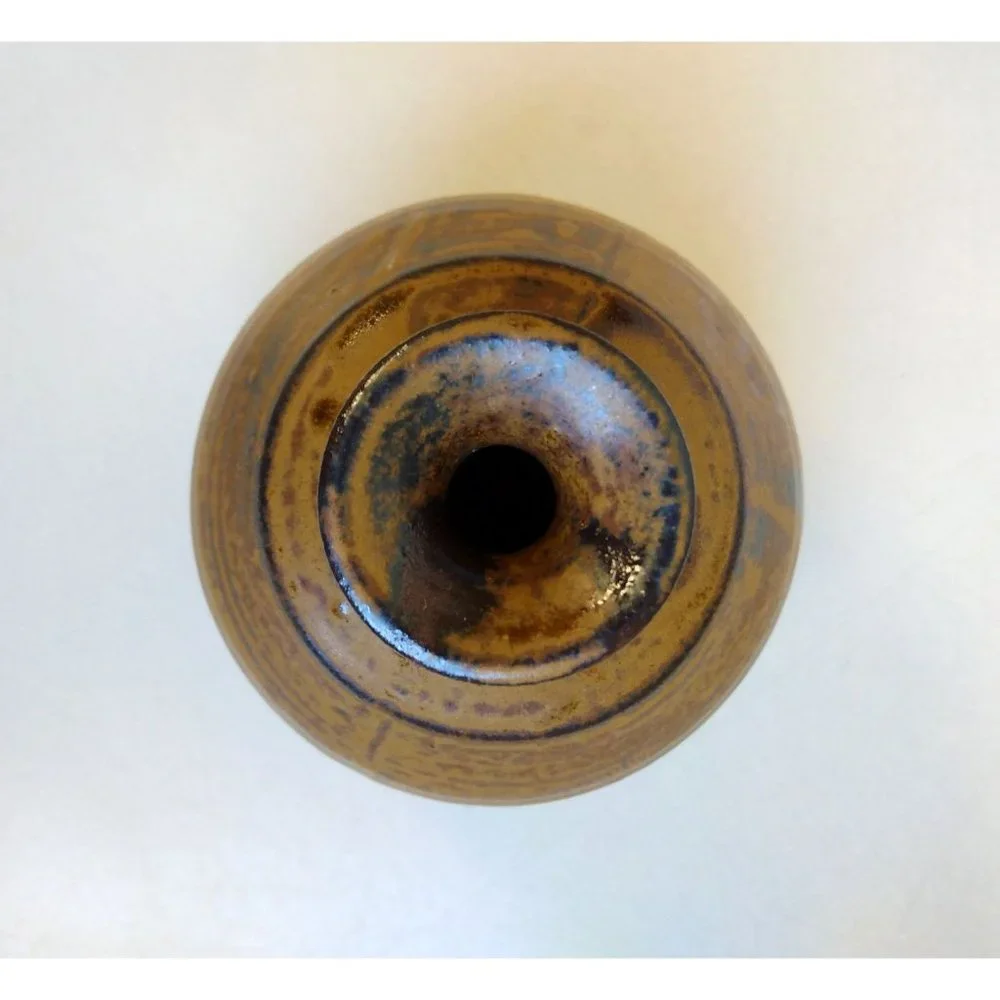 Studio Art Pottery Vase Narrow Neck Brown Stoneware Rustic Southwestern Decor